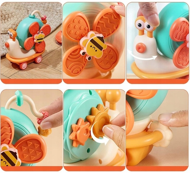 Ślimak Sensoryczny Jeżdżący 4w1 Spinner z Przyssawką dla Dzieci