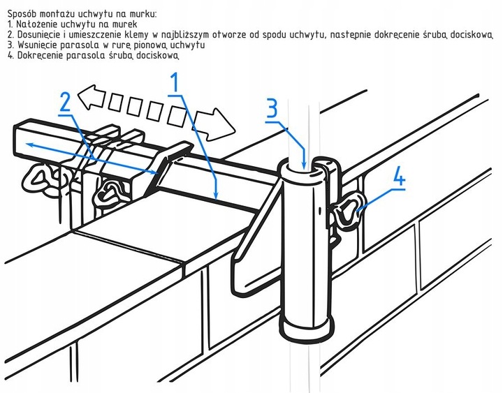 Uchwyt do parasola na murek, do 35 mm szary
