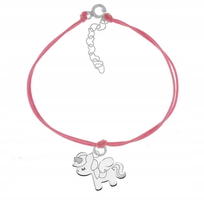 BRANSOLETKA SREBRNA DZIECIĘCA JEDNOROŻEC KONIK SZNUREK SREBRO 925