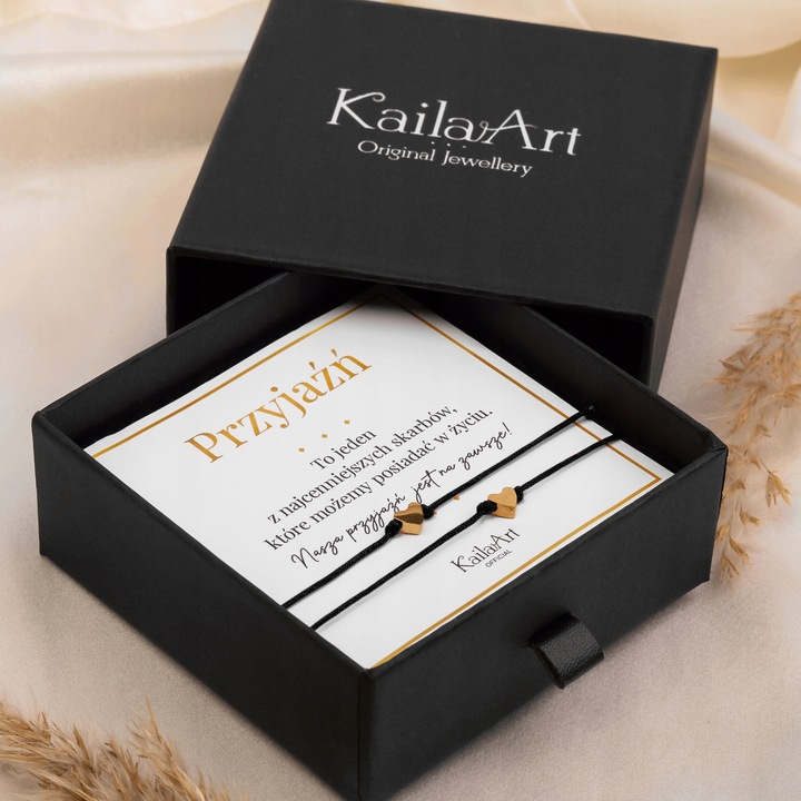 BRANSOLETKI BFF DLA 2 PRZYJACIÓŁEK ZŁOTE SERCE REGULOWANE STAL CHIRURGICZNA