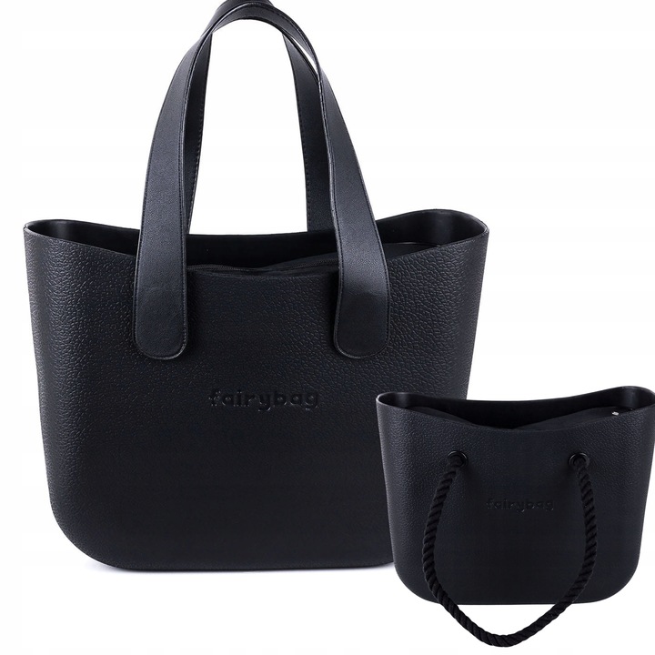 TOREBKA DAMSKA TORBA NA RAMIĘ GUMOWA JELLYBAG 2 ZESTAWY RĄCZEK CZARNA