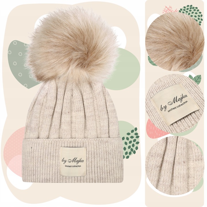 Majka Czapka Damska Z Pomponem Jesienna Zimowa