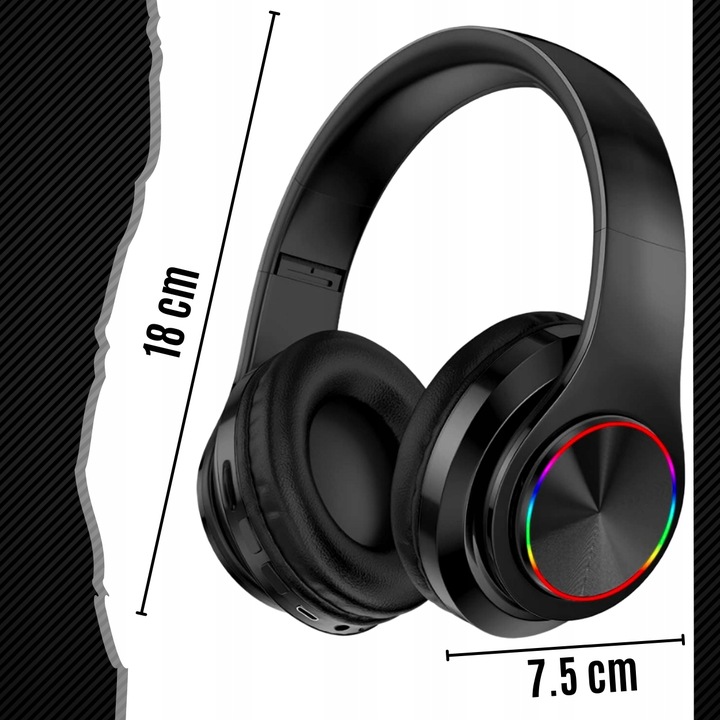 SŁUCHAWKI BEZPRZEWODOWE B39 BLUETOOTH MP3 NAUSZNE MIKROFON RGB DLA DZIECKA