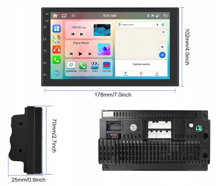 RADIO SAMOCHODOWE 2 DIN ANDROID AUTO CARPLAY 6GB/128GB ANDROID WIFI RDS DSP