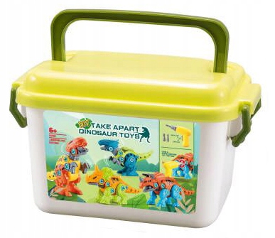 DINOZAURY DO SKRĘCANIA ROZKRĘCANIA z wkrętarką Zestaw 4 FIGURKI kuferek