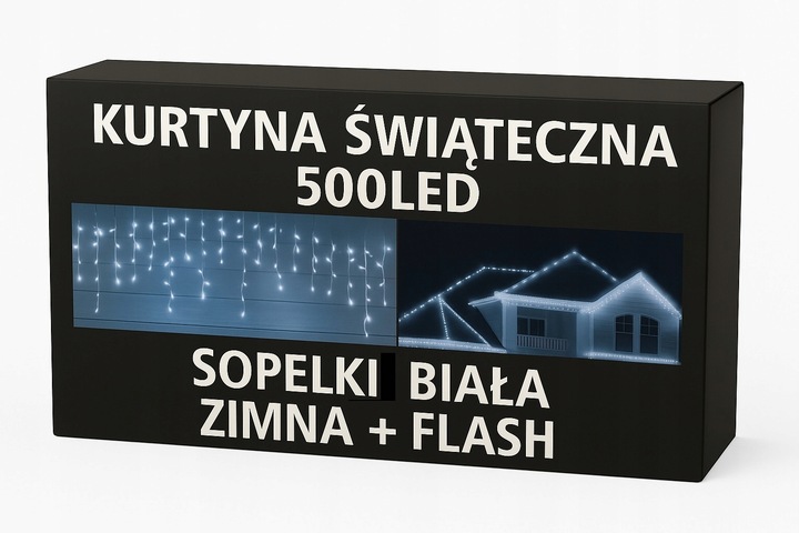 Kurtyna świąteczna 500LED 17,5m SOPLE BIAŁA ZIMNA + FLASH