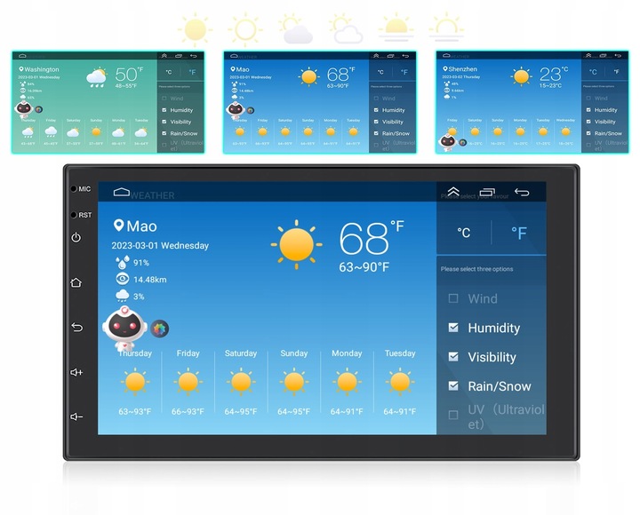 RADIO SAMOCHODOWE 2 DIN 4GB/64GB ANDROID AUTO CARPLAY ANDROID 13 RDS DSP 7"