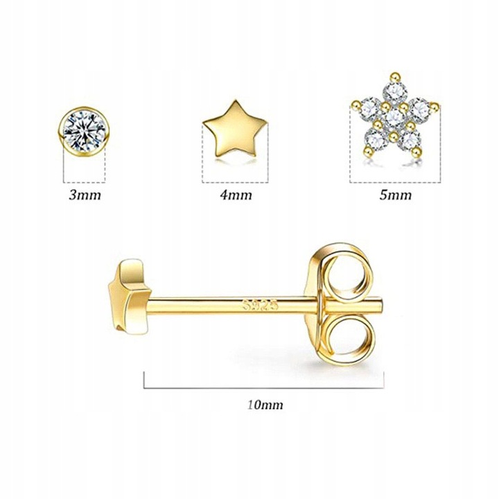 KOLCZYKI 3 pary złote gwiazdy srebro 925 pozłacane