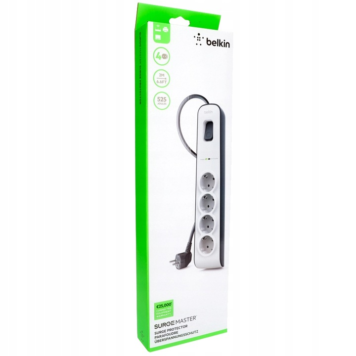 Belkin Listwa antyprzepięciowa do 525J 4x AC Schuko, z kablem 2m BSV400VF2M
