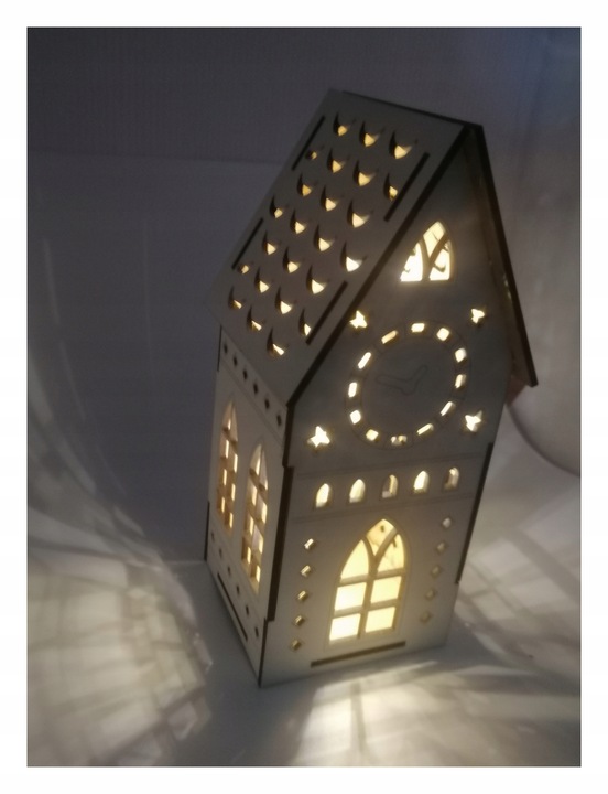 Domek lampion, oświetlenie led ciepłe, HIT biały hdf