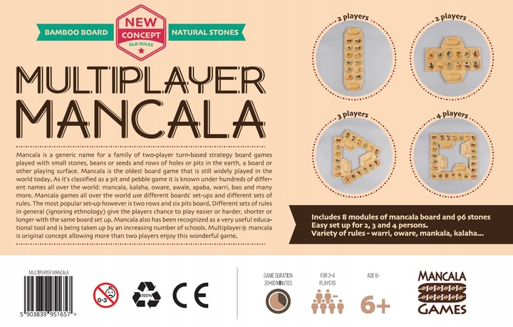 MANKALA UNIWERSALNA - DLA 2-3-4 GRACZY - DREWNIANA