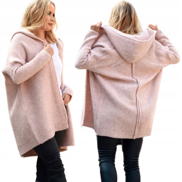 F618 Gruby KARDIGAN oversize KAPTUR, gładki