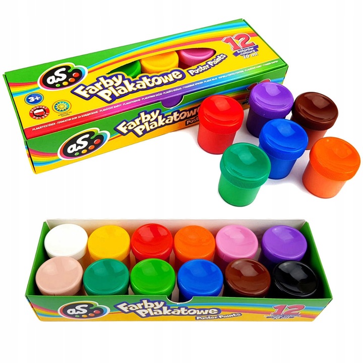 AS Farby plakatowe 12 kolorów - 20 ml