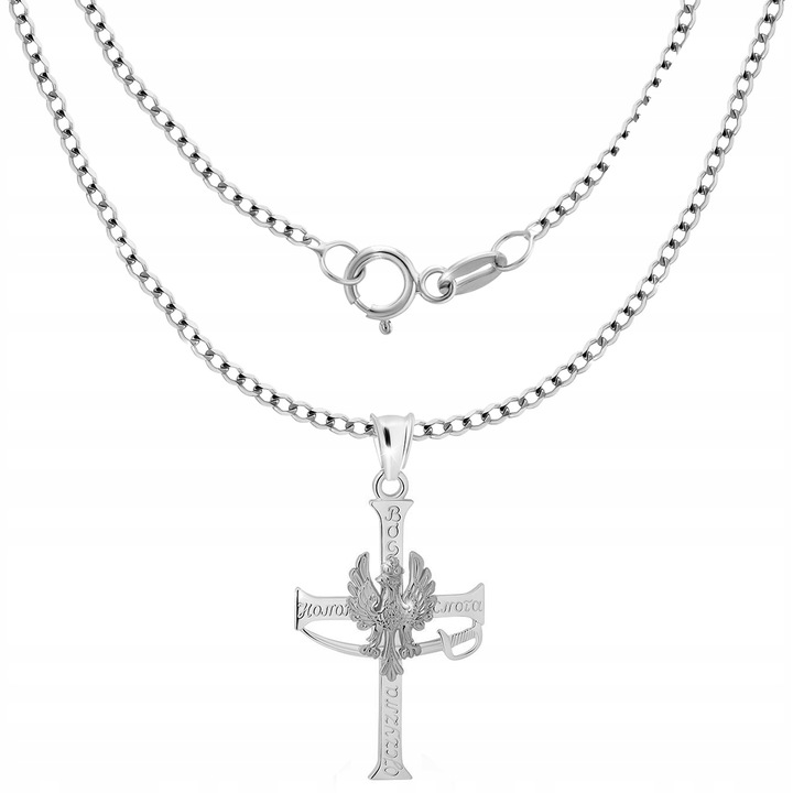 Łańcuszek Męski Srebrny Pancerka Patriotyczny Krzyżyk 925 Bóg Honor GRAWER