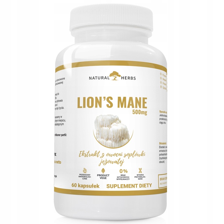 Lions Mane 500mg Soplówka jeżowata PAMIĘĆ 60kap