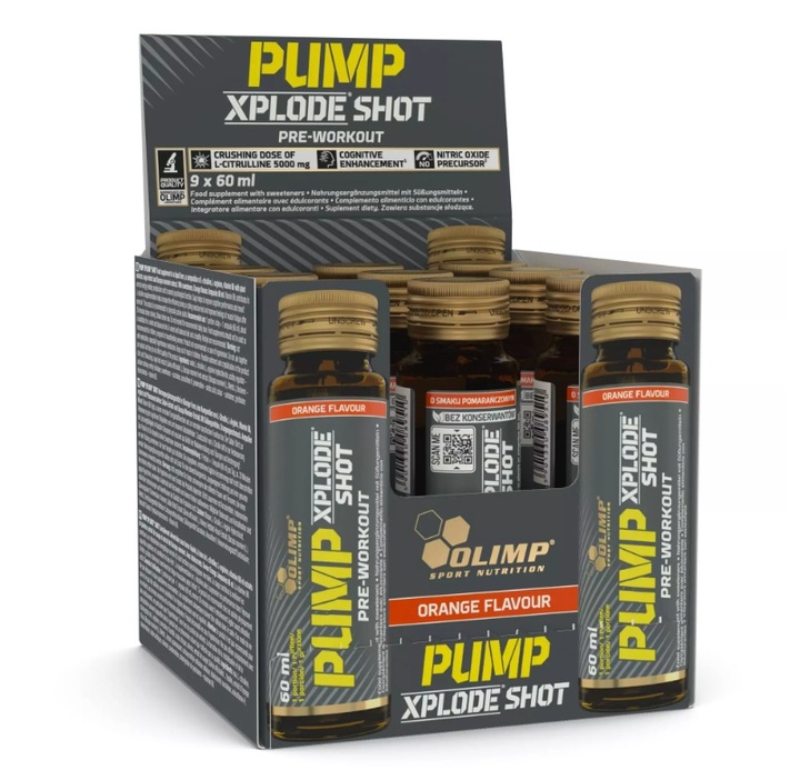 Olimp Pump Xplode Shot 9x 60 ml Pomarańcza Szot Przedtreningowy Ampułka