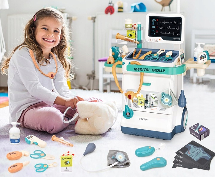 Zestaw Lekarski dla Dzieci Wózek Stacja Doktora Zabawa w Lekarza Stetoskop