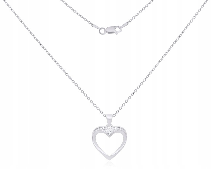 Łańcuszek Srebrny z Zawieszką Serce Cyrkonie Naszyjnik Damski dł. 40 cm 925