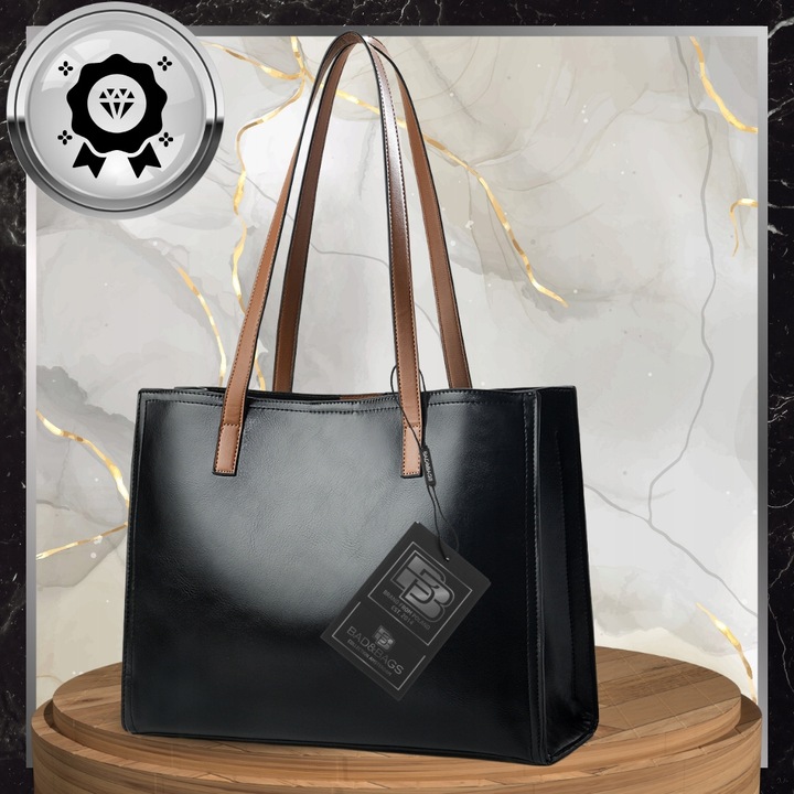 Torebka Shopper Damska CZARNA Torba Na Ramię Duża A4 SKÓRZANA Shopperka