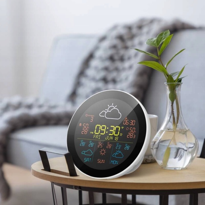 STACJA POGODY POGODOWA WIFI METEOROLOGICZNA TUYA ZEGAR 3 CZUJNIKI PROGNOZA