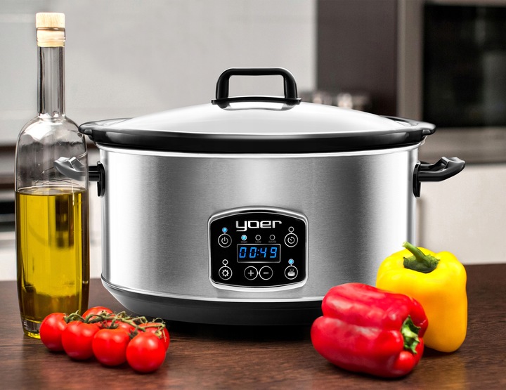 Wolnowar Slow Cooker Garnek ceramiczny 6,5L Yoer 320W INOX LCD +Programator