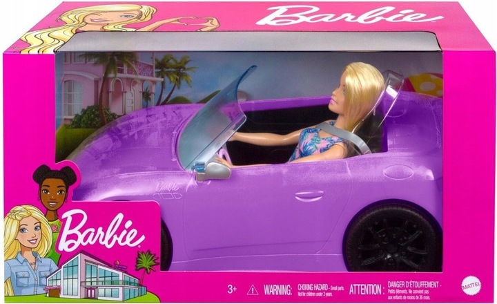 BARBIE AUTO KABRIOLET fioletowy SAMOCHÓD DLA LALEK Barbie zestaw z lalką