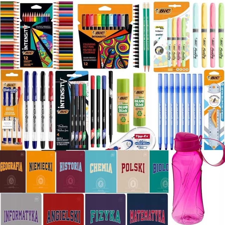 BIC WYPRAWKA SZKOLNA ZESZYTY TEMATYCZNE ZESTAW DO SZKOŁY klasa 4-8 Bidon