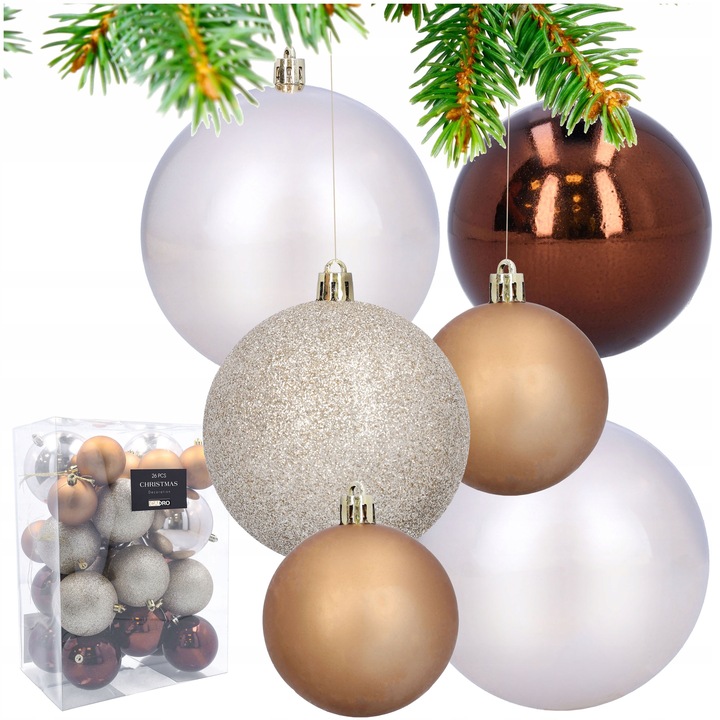 BOMBKI choinkowe plastikowe na choinkę brązowe różne rozmiary 26 sztuk