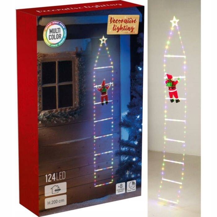 Święty mikołaJ NA świecącej drabinie 200cm Z LED do wnętrz i ogrodu 665469