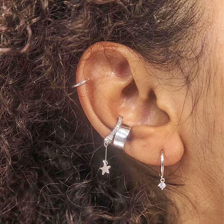 MD srebrna nausznica kolczyk łańcuszek S925 | M2