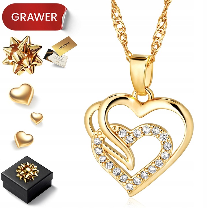 ZŁOTY NASZYJNIK DAMSKI SERCE Z CYRKONIAMI ŁAŃCUSZEK ZAWIESZKA 585 z sercem