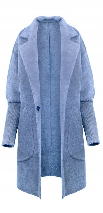 PŁASZCZ ALPAKA KOŁNIERZ WEŁNA KOLOR BABY BLUE