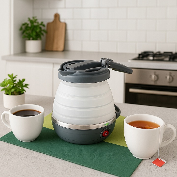 Czajnik Turystyczny Składany Silikonowy Szary AGD Drobne Do Kuchni 0,6L