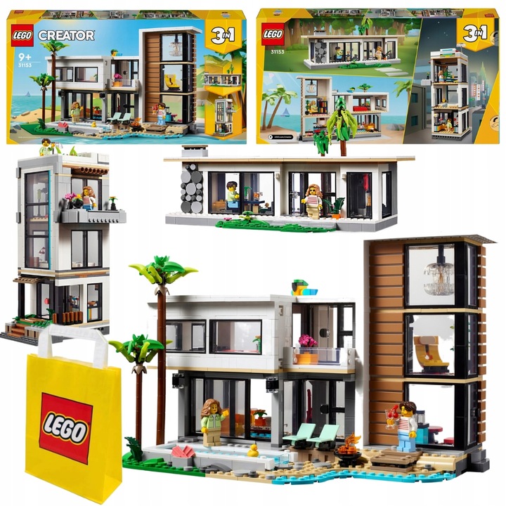 LEGO Creator 3w1 31153 Nowoczesny Dom Przy Plaży Kamienica Leśna Chatka