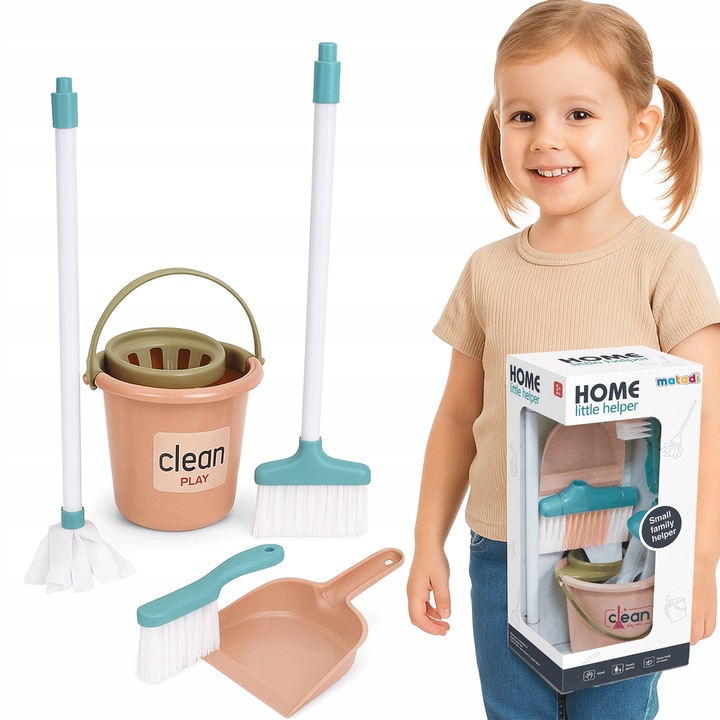 ZESTAW DO SPRZĄTANIA DLA DZIECI MOP WIADERKO MIOTŁA SZUFELKA MATADI