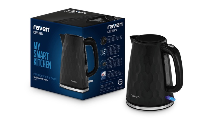Czajnik elektryczny RAVEN EC025C 2200W 1.7 Litra Czarny