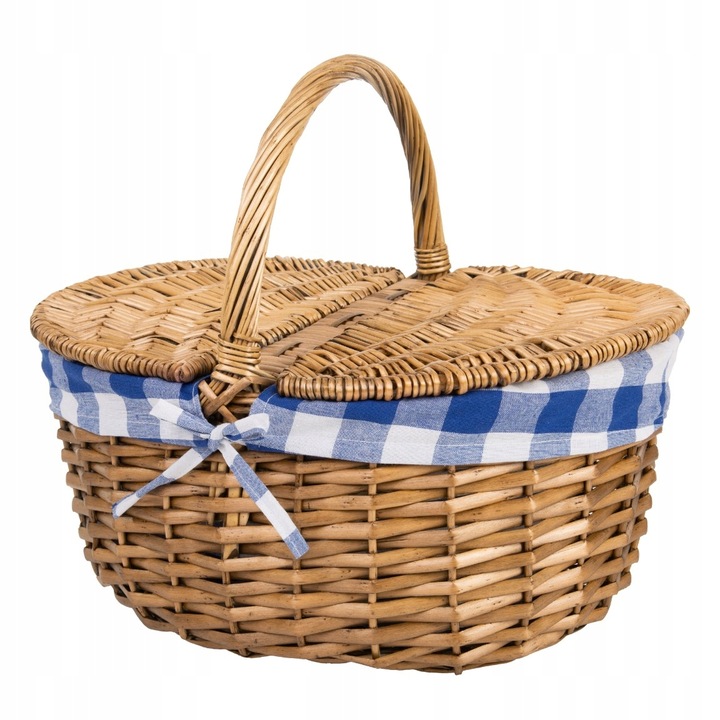 KOSZ NA PIKNIK KOSZYK PIKNIKOWY WIKLINOWY DUŻY MOCNY GRANATOWY Z RĄCZKĄ