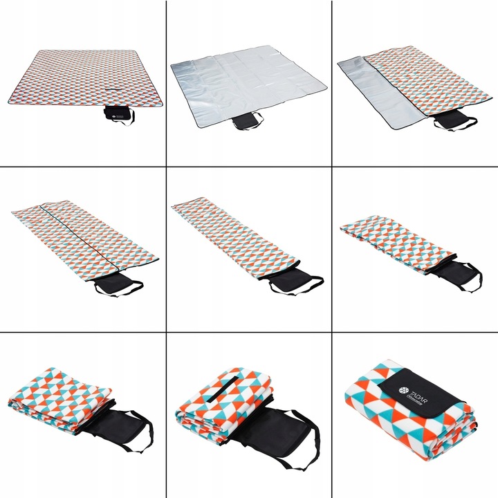 Piknikowa MATA PLAŻOWA KOC polarowy Z IZOLACJĄ 200x200cm DUŻA lekka MIĘKKA