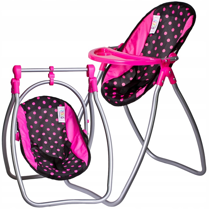 DUŻE KRZESEŁKO DO KARMIENIA lalek BUJAK HUŚTAWKA zestaw dla lalek 3w1