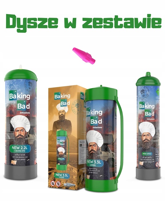 N2O Nitro BAKING BAD 700g Podtlenek azotu cracker GAZ balony cream charger