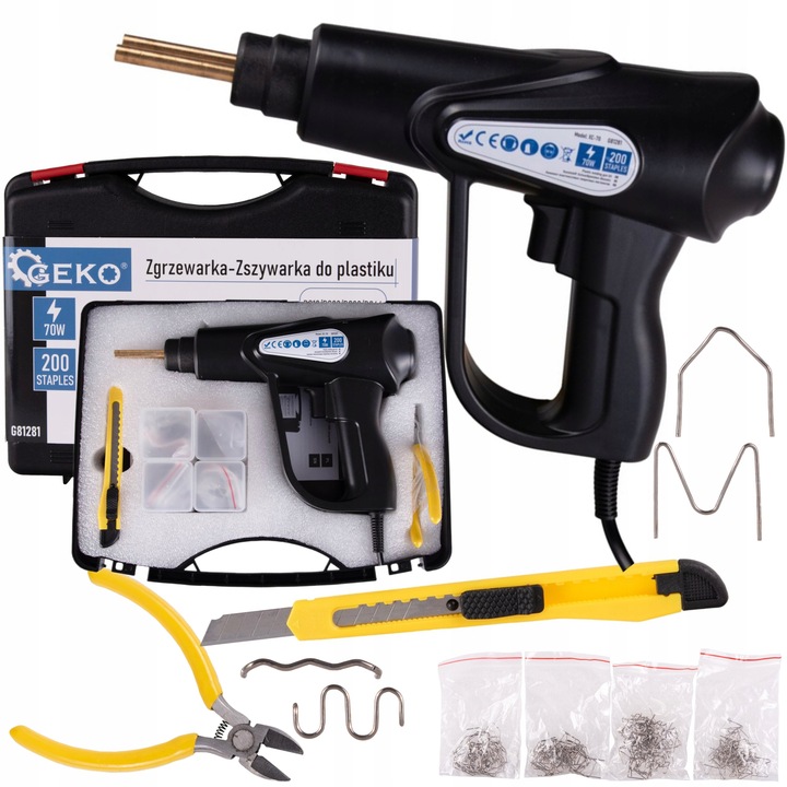 GEKO ZGRZEWARKA-ZSZYWARKA DO PLASTIKU 70W 200 ZSZYWEK WALIZKA +OSP G81281
