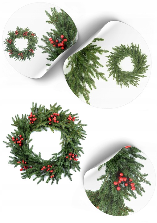 Wianek Świąteczny Świerk NATURA z JARZĘBINĄ 3D 100%PE 60 cm KOMINEK drzwi