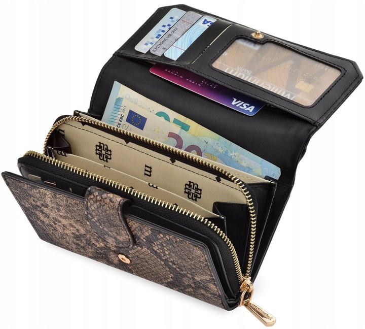 Portfel Damski Monnari Elegancka Portmonetka Suwak Wzór Skóry Na Prezent