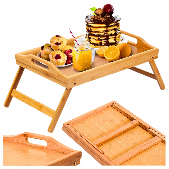 STOLIK ŚNIADANIOWY POD LAPTOPA DO ŁÓŻKA DREWNIANY SKŁADANY NA PREZENT TACA