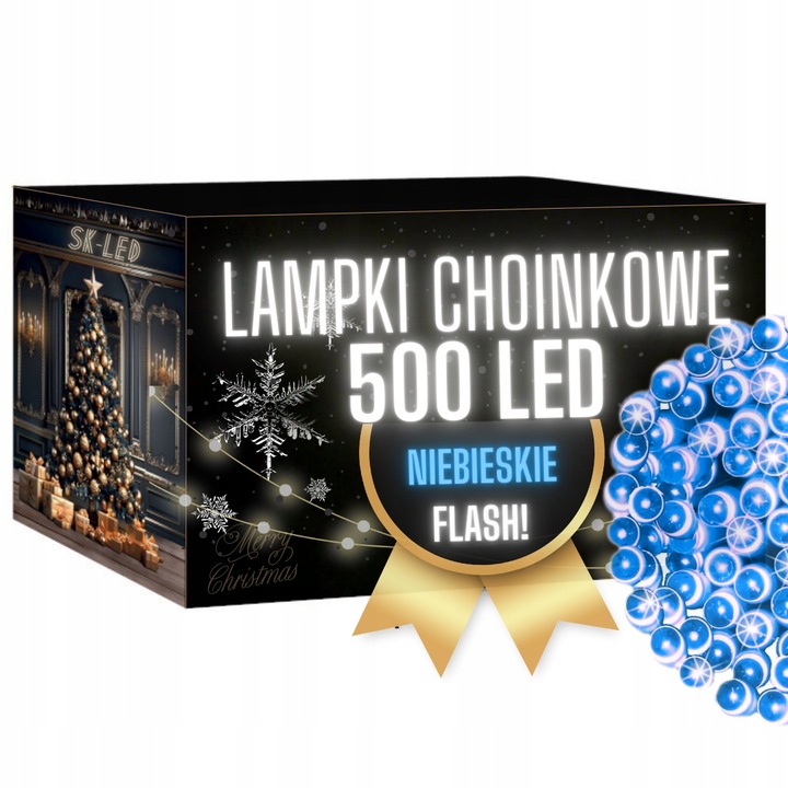 LAMPKI CHOINKOWE 500 LED NIEBIESKIE FLASH ZEWNĘTRZNE WEWNĘTRZNE GRUBY KABEL