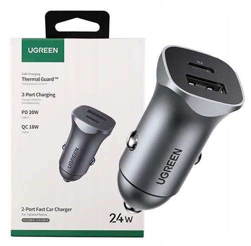 ŁADOWARKA SAMOCHODOWA UGREEN 24W USB-C USB-A 2-PORT FAST CAR CHARGER