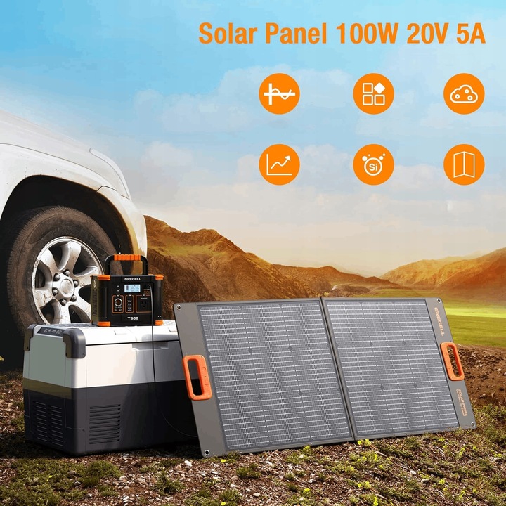 GRECELL Panel Solarny 100W 20V Składany - Ładowarka do Stacji Zasilania | K
