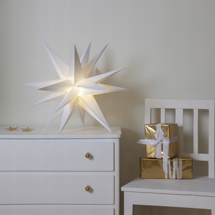 Gwiazda wisząca biała 3D Led ALICE 57 cm na baterie