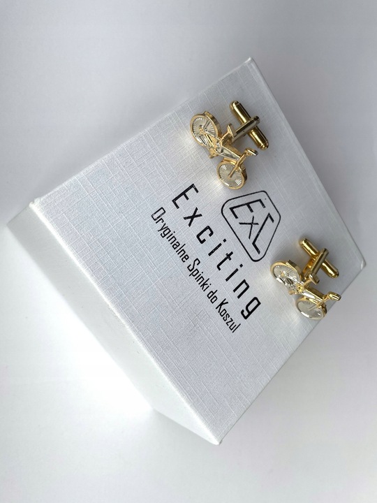 Spinki do mankietów EXC Srebrny Rower Pozłacany w Szkatułce Etui na Prezent