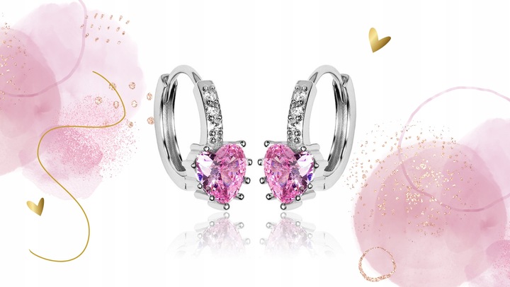 SREBRNE KOLCZYKI DLA DZIEWCZYNKI KÓŁKA SERCE RÓŻOWE 925 PREZENT ZATRZASK